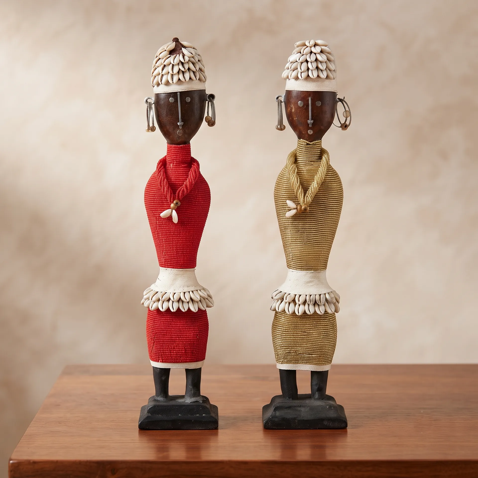 African Cowry Shell Beaded Statue
